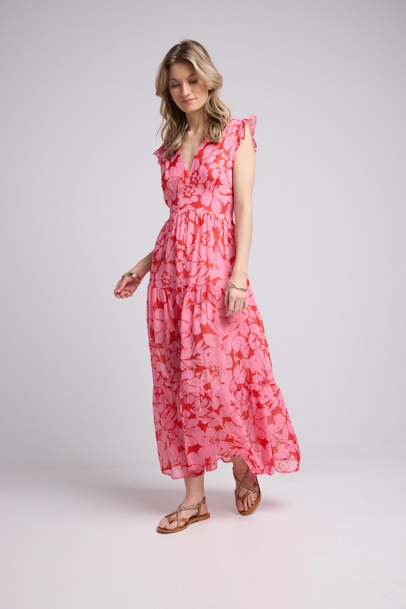 Vestido Largo - Flor Rosa Roja