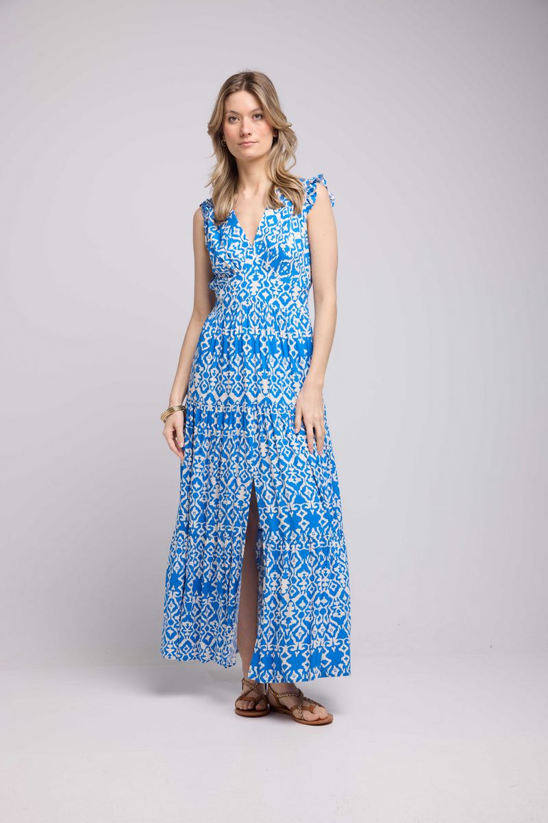 Vestido largo sin mangas - Azul Blanco