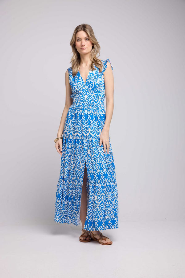 Vestido largo sin mangas - Azul Blanco