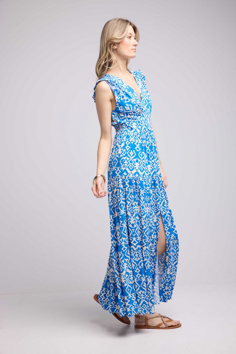 Vestido largo sin mangas - Azul Blanco