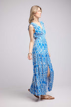 Vestido largo sin mangas - Azul Blanco