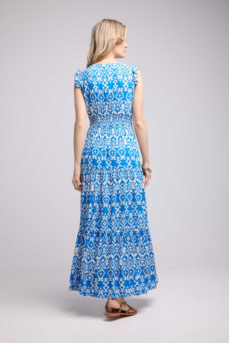 Vestido largo sin mangas - Azul Blanco