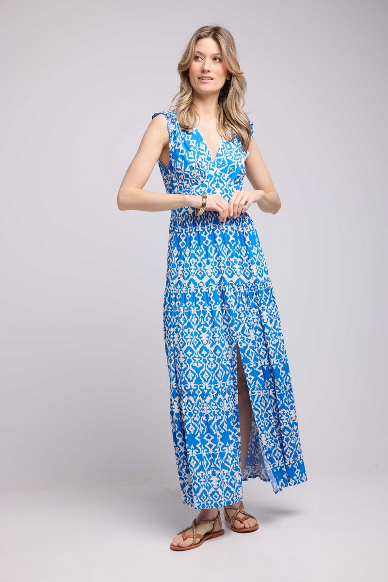 Vestido largo sin mangas - Azul Blanco