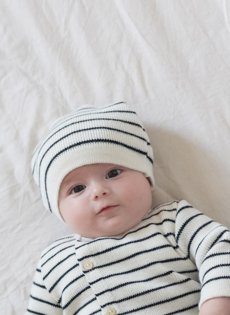 Bonnet En Laine Mélangée Petits Marins - Écru À Rayures Marines