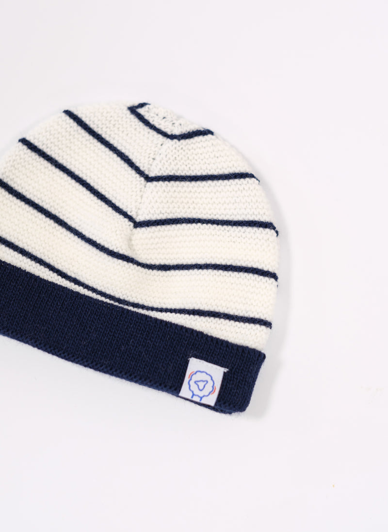 Bonnet À Revers Court - Écru À Rayures Marines