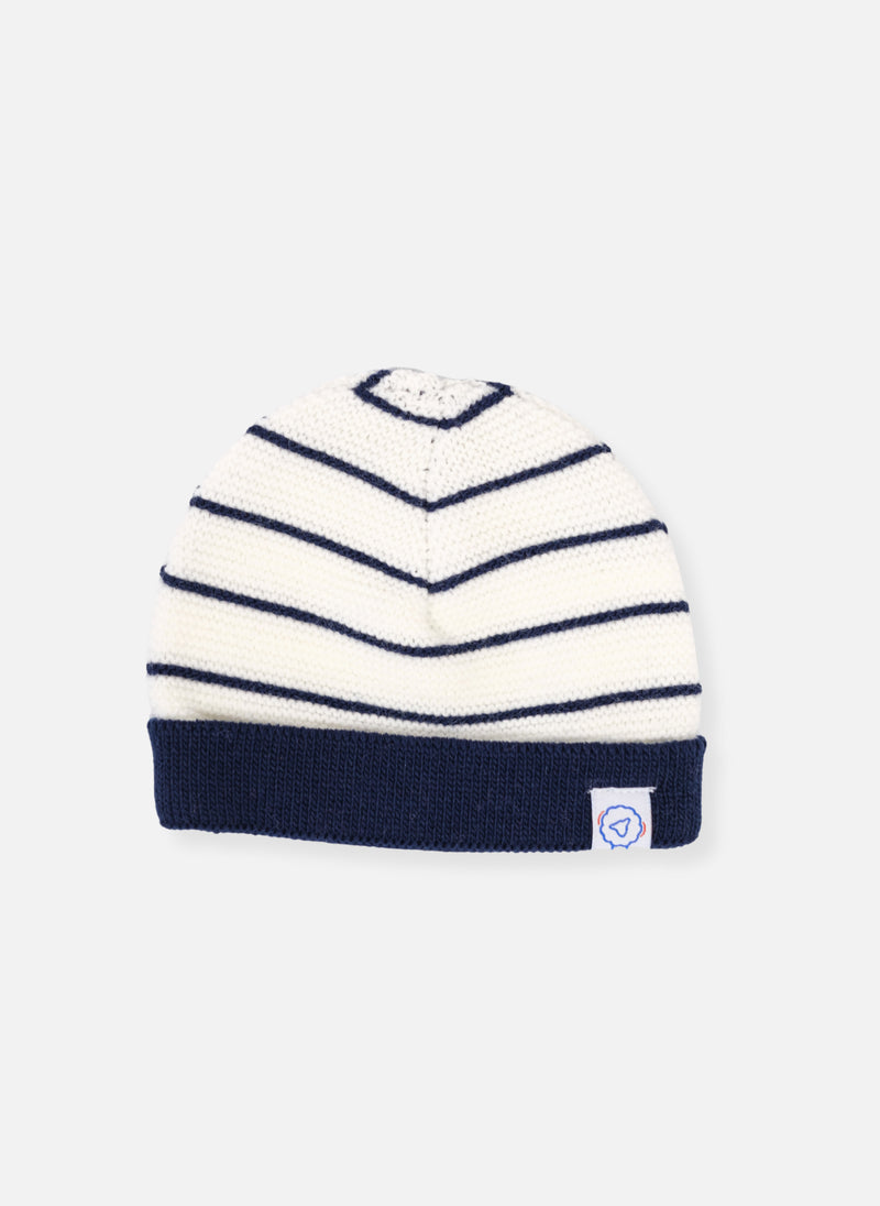 Bonnet À Revers Court - Écru À Rayures Marines