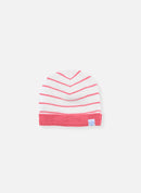 Short Cuffed Beanie - Ecru With Fuchsia Stripes