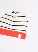 Bonnet À Revers Court - Écru À Rayure Marine/Coquelicot