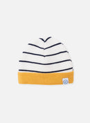 Short Cuffed Beanie - Ecru With Navy/Curry Stripe