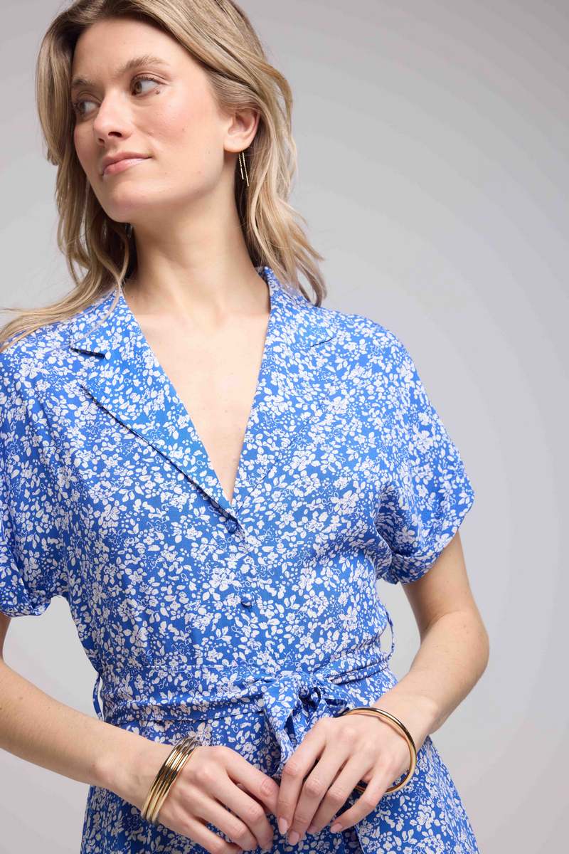 Robe Courte Manches Courtes - Bleu