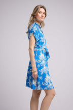 Short Sleeve Short Dress - Blue Leaves
