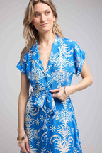 Short Sleeve Short Dress - Blue Leaves