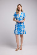 Short Sleeve Short Dress - Blue Leaves