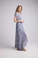 Long Short Sleeve Dress - Print Blue