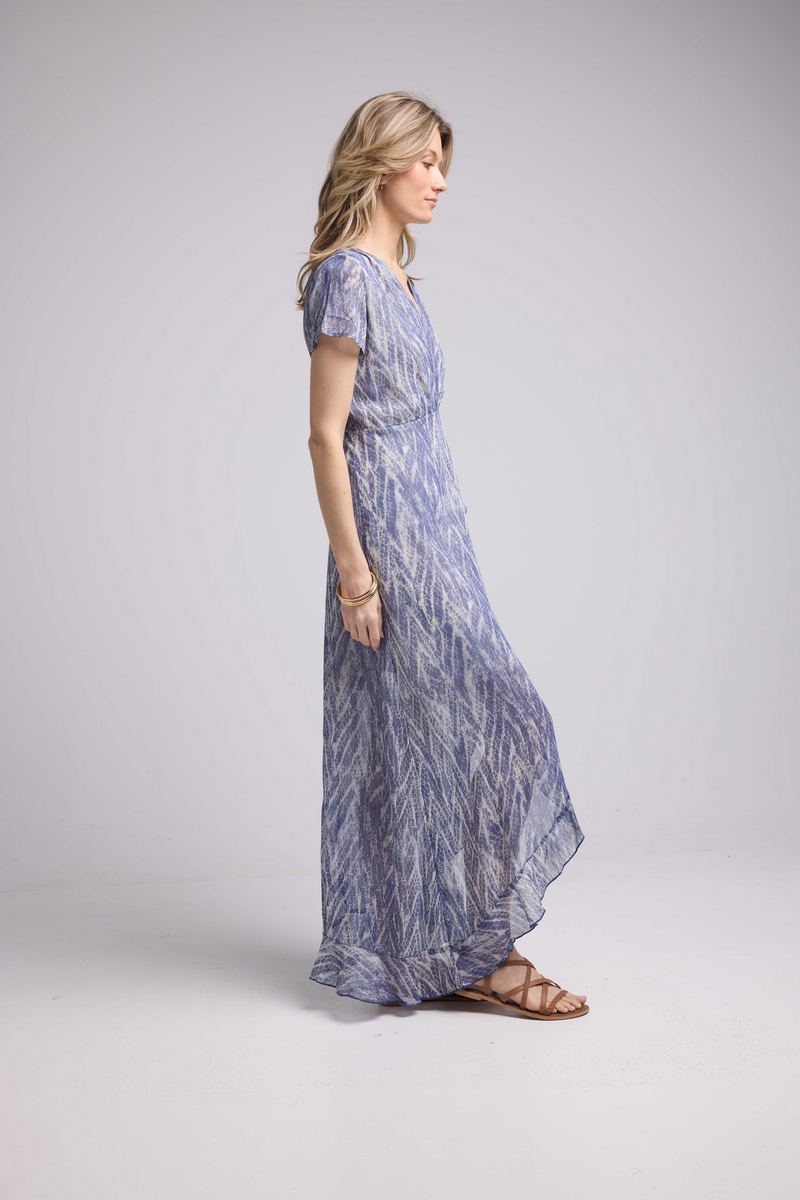 Long Short Sleeve Dress - Print Blue