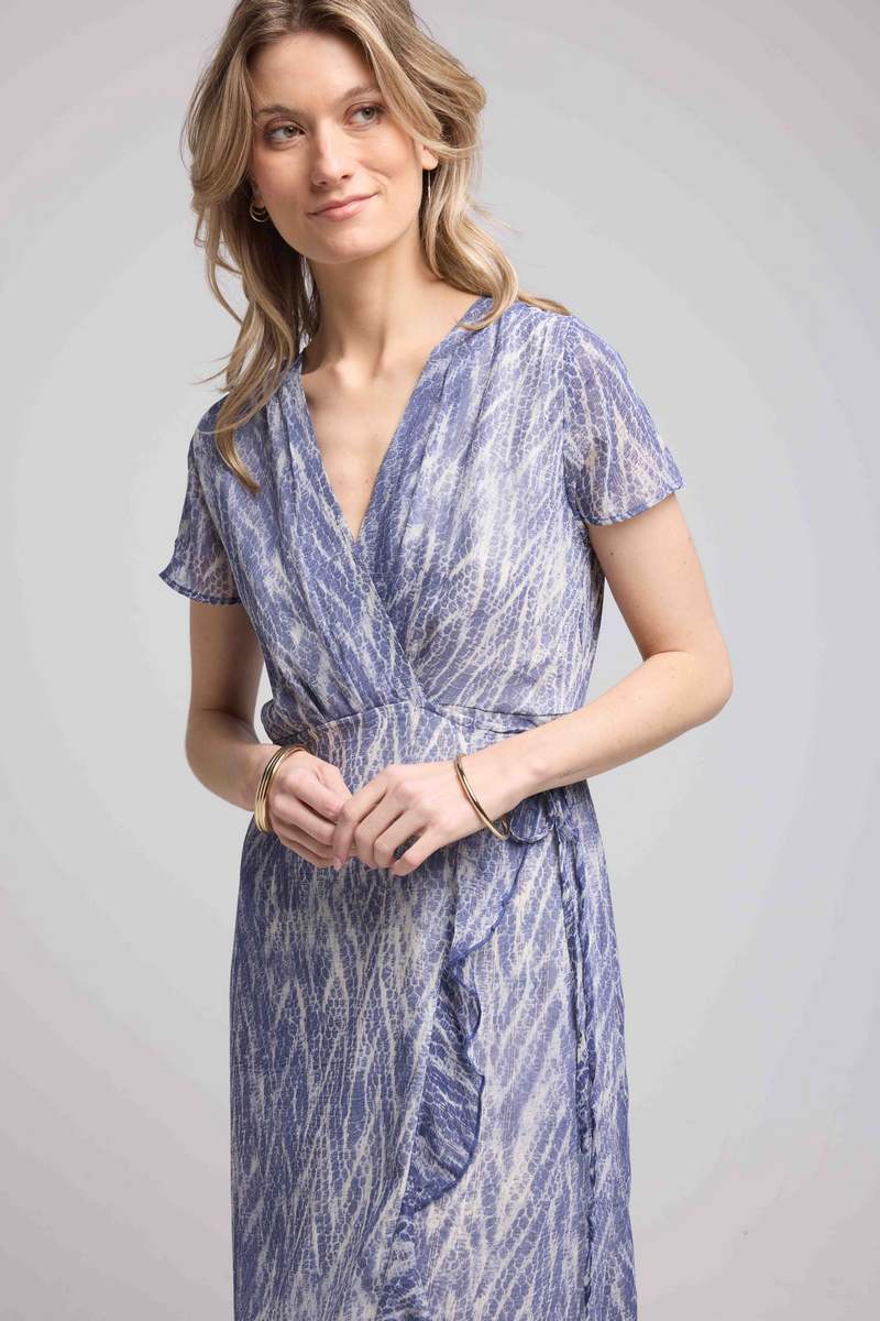 Long Short Sleeve Dress - Print Blue