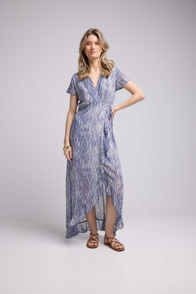 Long Short Sleeve Dress - Print Blue