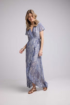 Robe Long Manches Courtes - Print Bleu
