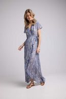 Long Short Sleeve Dress - Print Blue