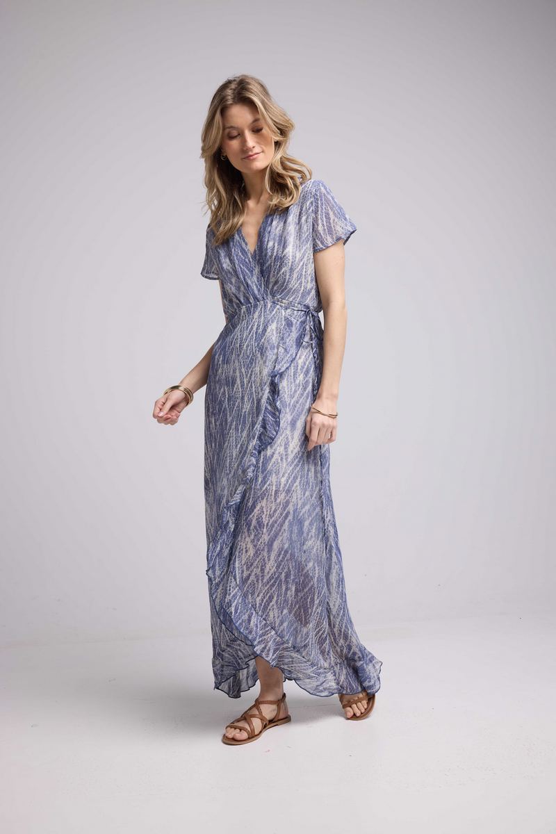Long Short Sleeve Dress - Print Blue