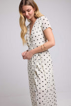 Vestido Largo Mangas Cortas - Lunares Blancos