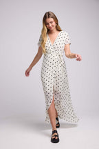 Vestido Largo Mangas Cortas - Lunares Blancos