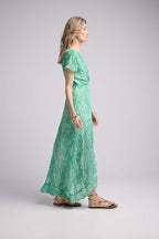 Vestido Largo Mangas Cortas - Estampado Verde