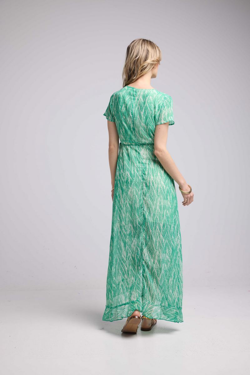 Vestido Largo Mangas Cortas - Estampado Verde