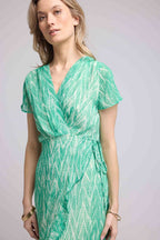 Vestido Largo Mangas Cortas - Estampado Verde