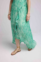 Vestido Largo Mangas Cortas - Estampado Verde