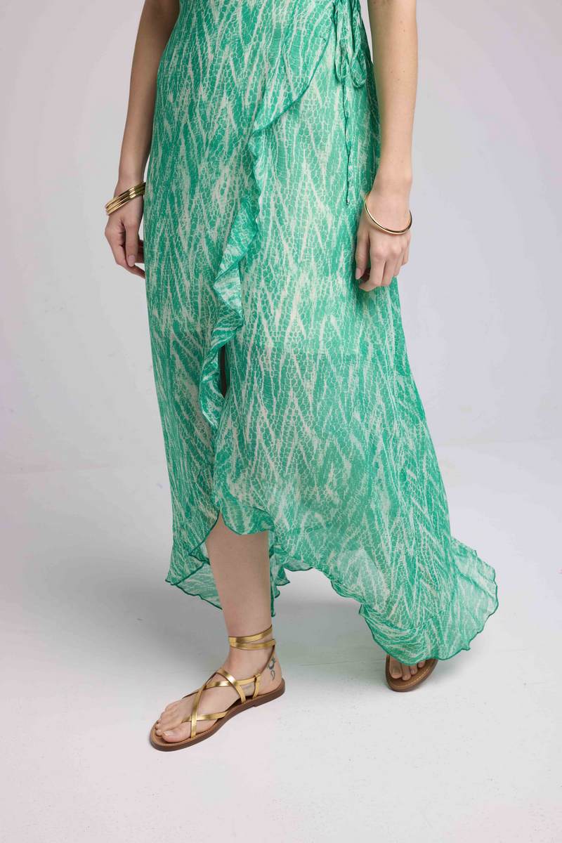 Vestido Largo Mangas Cortas - Estampado Verde
