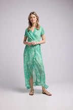 Vestido Largo Mangas Cortas - Estampado Verde