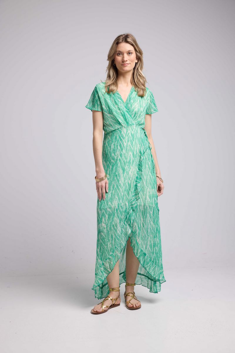 Vestido Largo Mangas Cortas - Estampado Verde