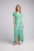 Vestido Largo Mangas Cortas - Estampado Verde