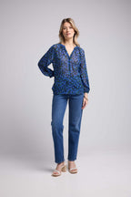 Blouse Manches Longues - Fleurs Bleu