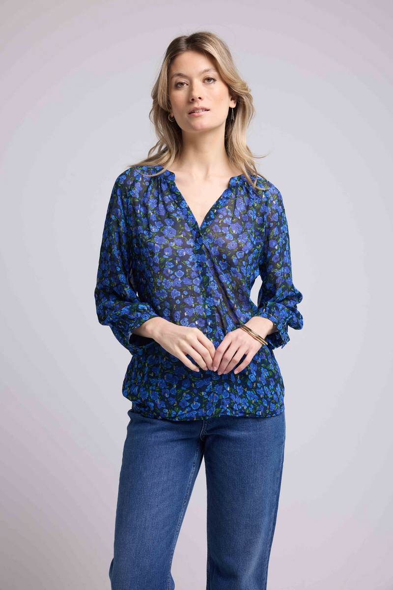 Blusa de manga larga - Flores azules