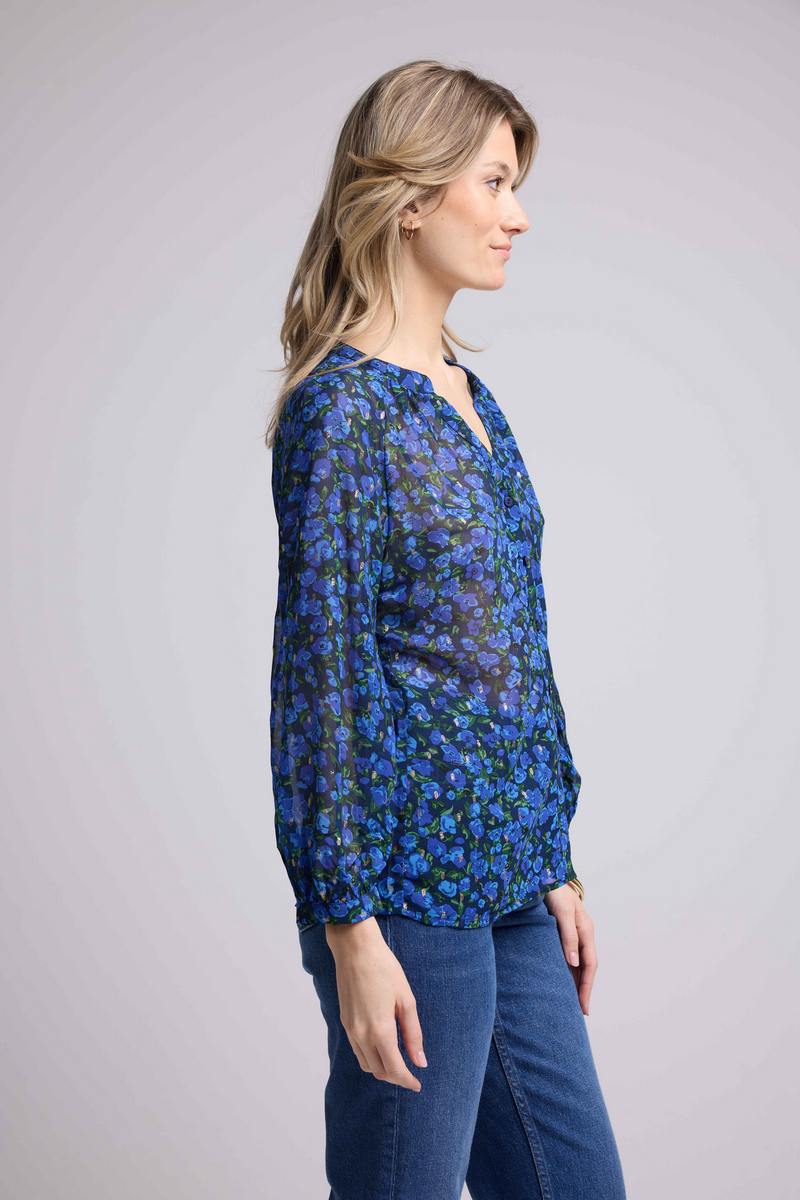 Blusa de manga larga - Flores azules