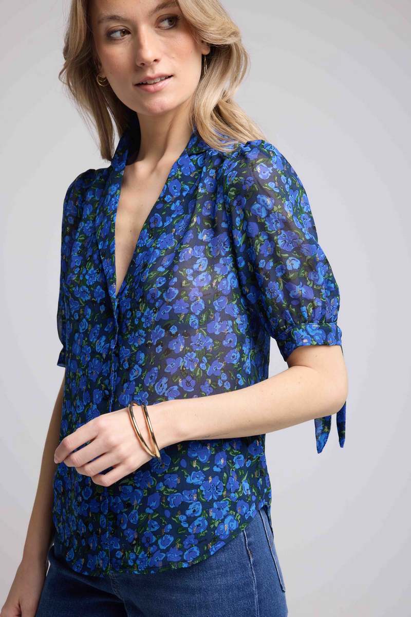 Blusa de manga larga - Flores azules