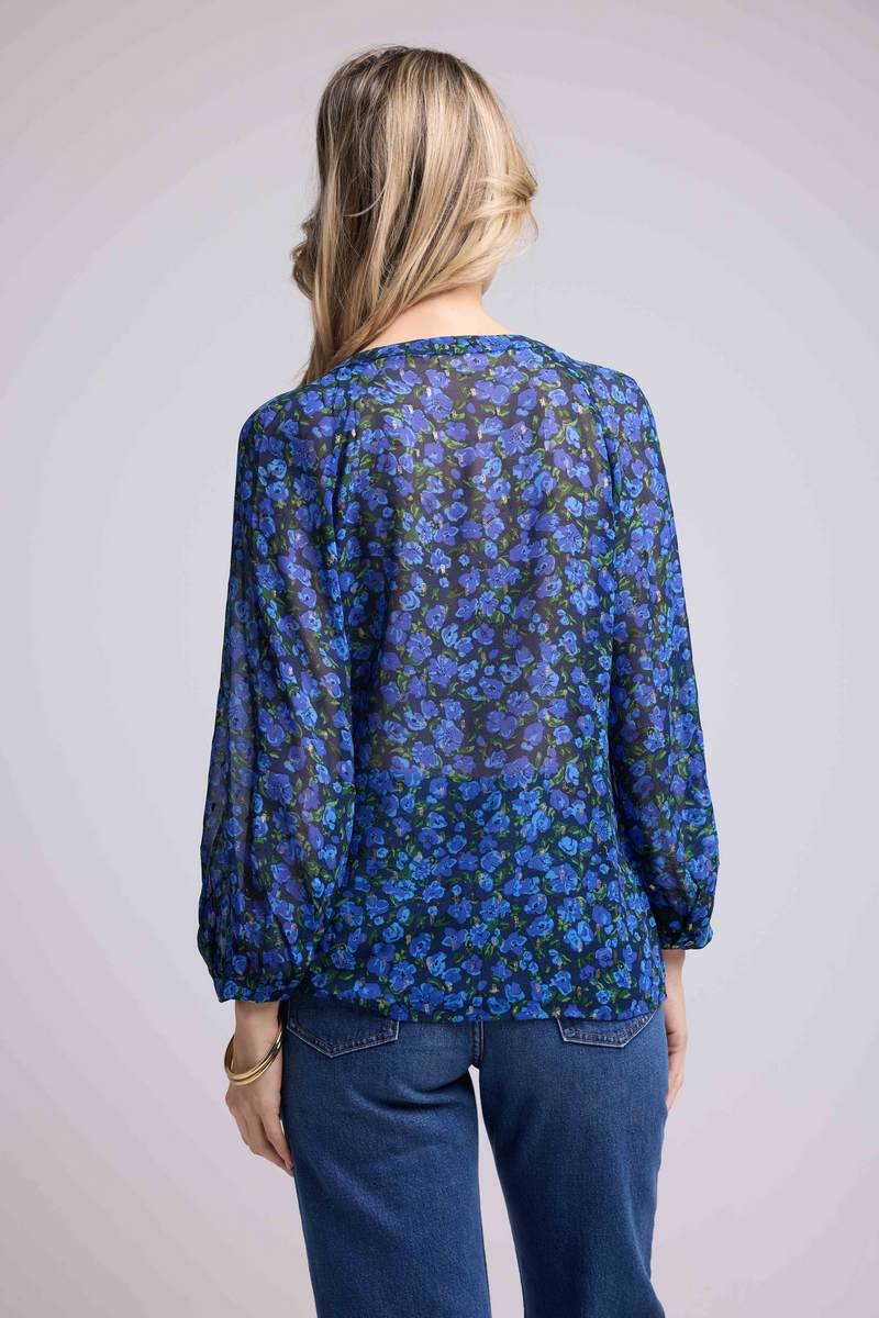 Blusa de manga larga - Flores azules