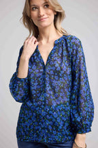 Blouse Manches Longues - Fleurs Bleu
