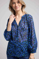 Blusa de manga larga - Flores azules