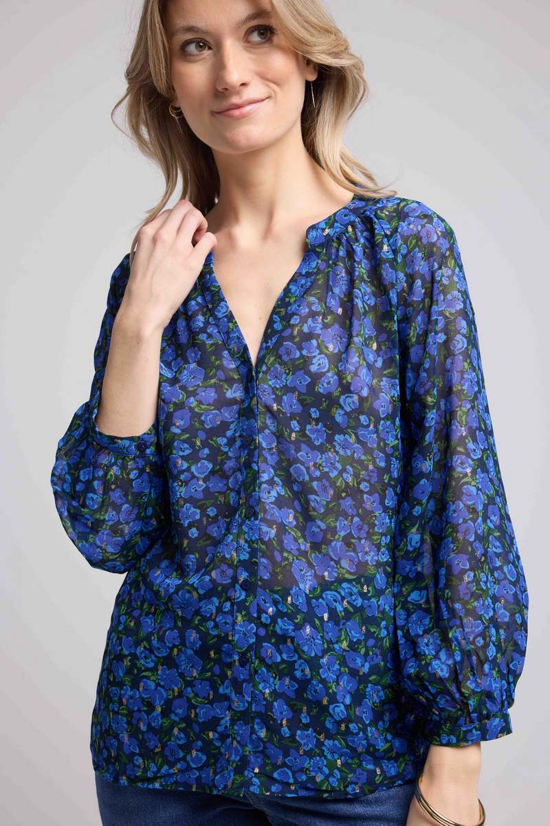 Blusa de manga larga - Flores azules