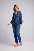 Blouse Manches Longues - Fleurs Bleu