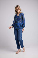 Blusa de manga larga - Flores azules