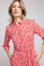 Vestido Largo Manga Larga - Flores Rojas