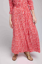 Vestido Largo Manga Larga - Flores Rojas