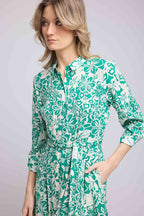 Vestido largo de manga larga - Verde Blanco