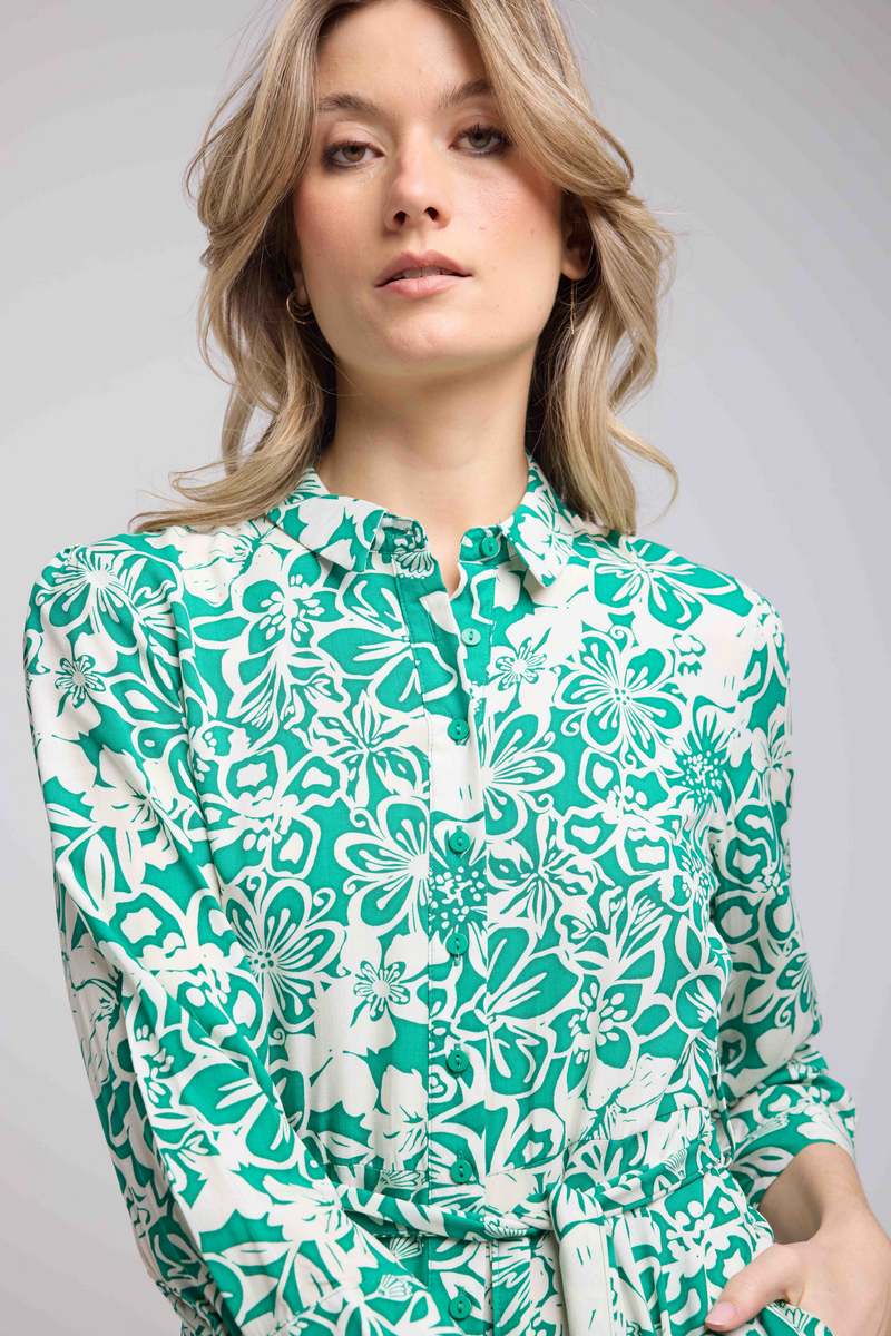 Vestido largo de manga larga - Verde Blanco
