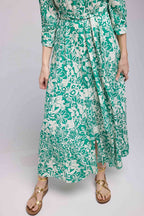 Vestido largo de manga larga - Verde Blanco