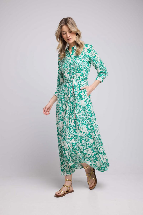 Vestido largo de manga larga - Verde Blanco